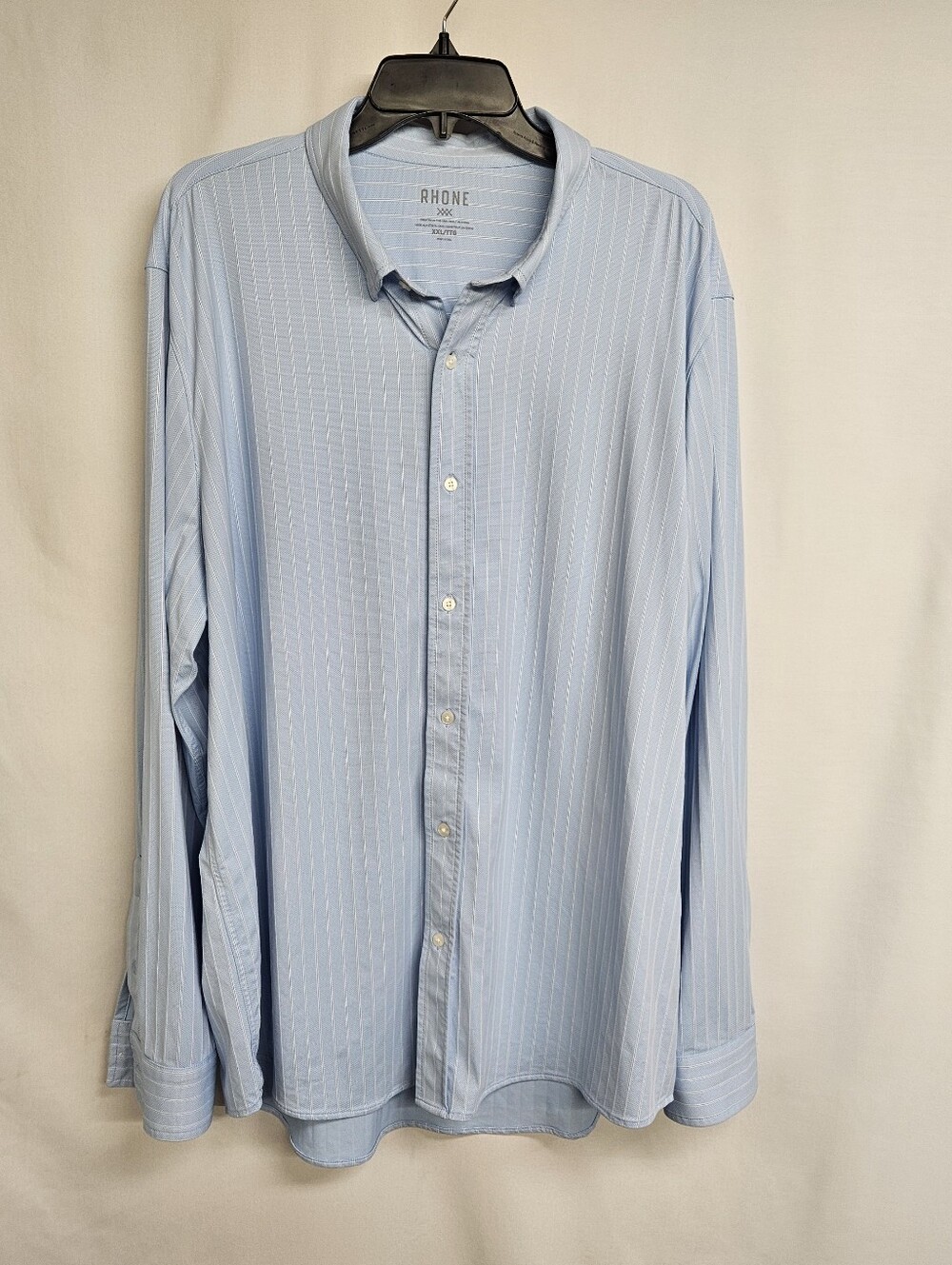 Rhone Shirt Men's XXL Blue White Striped Button Up Commuter Performance LS